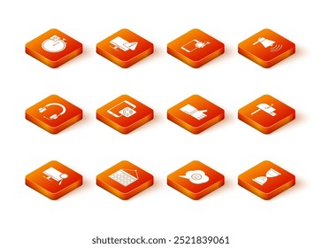 Set Computer monitor diagnostics, Calendar, Headphones, Mobile call, Speech bubble with sad smile, Hand thumb up, Hourglass and Open mail box icon. Vector