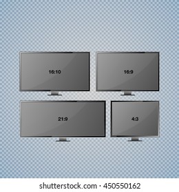 Set computer monitor display isolated on transparent background