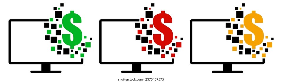 set Computer monitor with dollar money symbol icon vector illustration