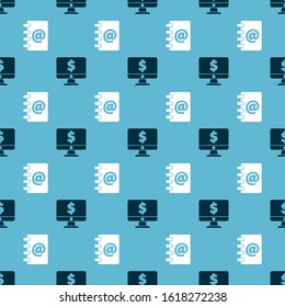 Set Computer monitor with dollar symbol and Address book on seamless pattern. Vector