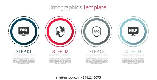 Set Computer monitor and FAQ, Shield, with text and Speech bubble Help. Business infographic template. Vector