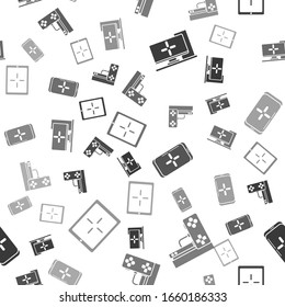 Set Computer monitor, Game console with joystick, Smartphone and playing in game and Tablet on seamless pattern. Vector