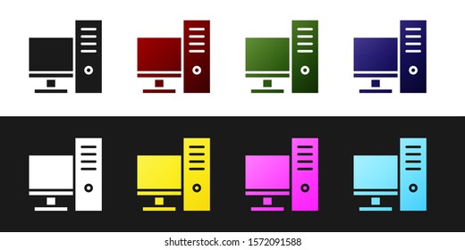 Set Computer monitor icon isolated on black and white background. PC component sign.  Vector Illustration