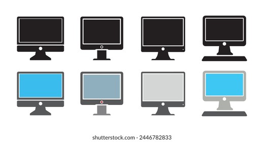 Set of Computer Monitor icons. Vector illustration in flat and glyph style
