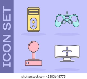 Set Computer monitor, Computer, Joystick for arcade machine and Gamepad icon. Vector