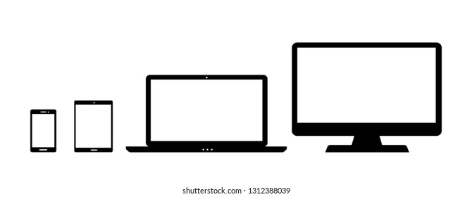 Set of computer monitor, laptop, tablet and mobile phone with blank screen. Flat style - stock vector.