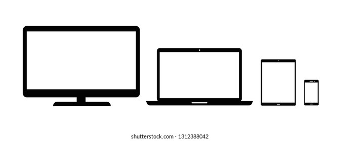 Set of computer monitor, laptop, tablet and mobile phone with blank screen. Flat style - stock vector.