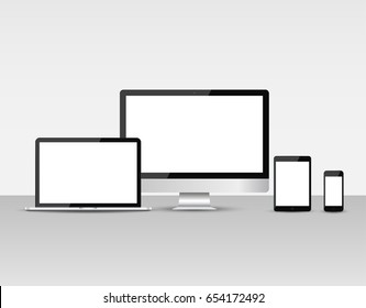 Set Computer monitor, laptop, tablet, smartphone