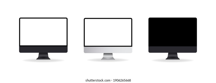 Set of computer monitor. Realistic computer monitor icons set in space, silver and grey collor. Screen mockup. Vector EPS 10. Isolated on transparent background