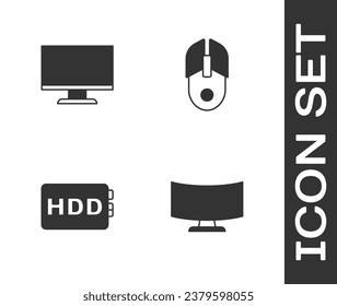 Set Computer monitor screen, , Hard disk drive HDD and mouse icon. Vector