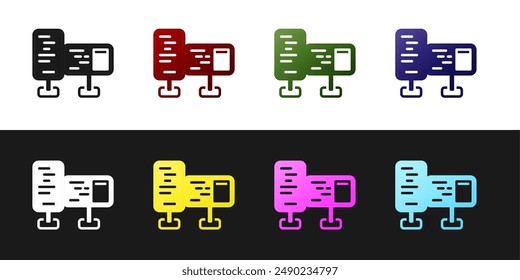 Set Computer monitor screen icon isolated on black and white background. Electronic device. Front view.  Vector