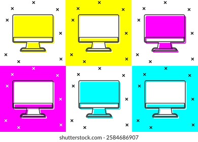 Set Computer monitor screen icon isolated on color background. Electronic device. Front view.  Vector