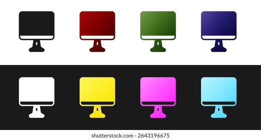 Set Computer monitor screen icon isolated on black and white background. Electronic device. Front view.  Vector