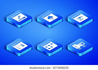 Set Computer monitor screen, Loading data window, Browser files, Software, Cloud technology transfer and Page with 404 error icon. Vector