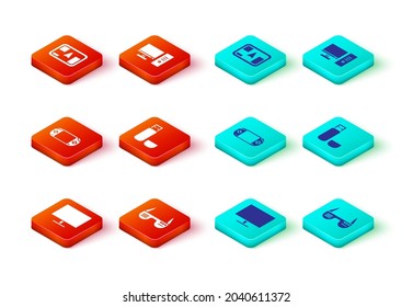 Set Computer monitor screen, Smart glasses, Portable video game console, USB flash drive,  and Gps device with map icon. Vector