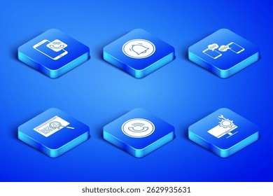 Set Computer monitor service, Mobile phone call, Phone, System bug concept, Button chat notification and Chat messages mobile icon. Vector