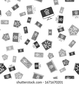 Set Computer monitor with smart home, Laptop with smart home, Smart house and alarm and Mobile phone with smart home with wi-fi on seamless pattern. Vector