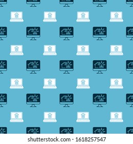 Set Computer monitor with smart house and alarm and Laptop with smart home on seamless pattern. Vector