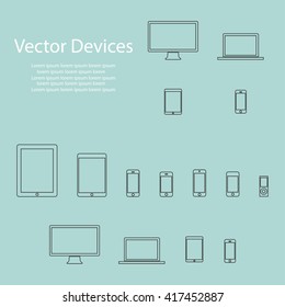 Conjunto de monitores de computador, laptops, tablets e telefones celulares. Aparelhos eletrônicos, fundo isolado