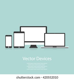 Set of computer monitors, laptops, tablets and mobile phones. Electronic gadgets, isolated  background