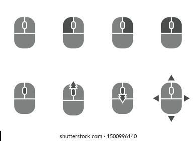 Set Of Computer Mouse Button Prompt Icons, Cursor Instructions / Tutorial