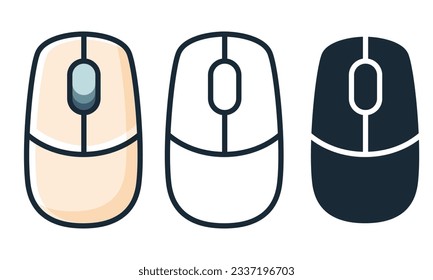 Conjunto de mouse de equipo. Ratón de computadora de dibujos animados. Ratón inalámbrico de computadora aislado en fondo blanco.