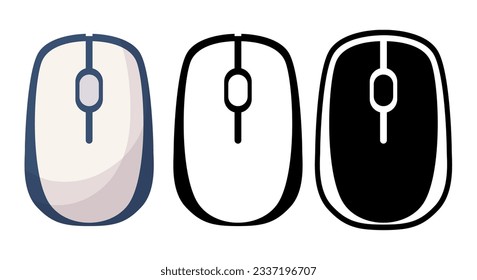 Conjunto de mouse de equipo. Ratón de computadora de dibujos animados. Ratón inalámbrico de computadora aislado en fondo blanco.