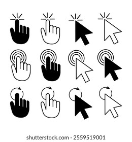 Set of computer mouse cursor pointers. Mouse cursor click icons. Pointer cursor arrow and hand. Vector illustration