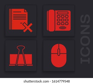 Set Computer mouse, Delete file document, Telephone and Binder clip icon. Vector