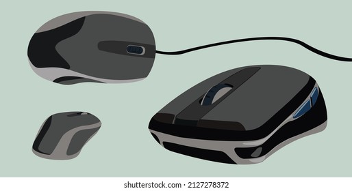 Set Of Computer Mouse Different View Point With Cable And Without