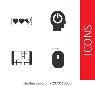 Set Computer mouse, Game life bar, Portable video game console and Power button icon. Vector