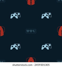 Set Computer mouse, Game life bar and controller or joystick on seamless pattern. Vector