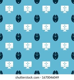 Set Computer mouse gaming and Computer monitor on seamless pattern. Vector