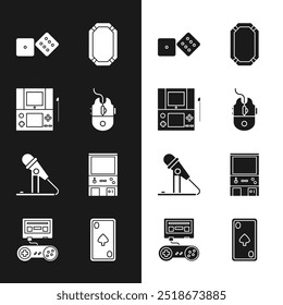 Set Computer mouse gaming, Portable video game console, Game dice, Poker, Microphone, Retro arcade machine, Playing card with diamonds and joystick icon. Vector