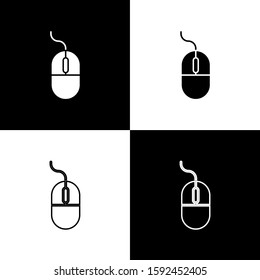 Set Computer mouse icon isolated on black and white background. Optical with wheel symbol.  Vector Illustration