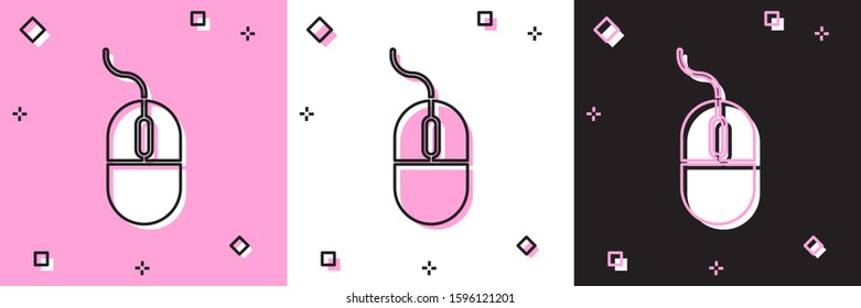 Set Computer mouse icon isolated on pink and white, black background. Optical with wheel symbol.  Vector Illustration