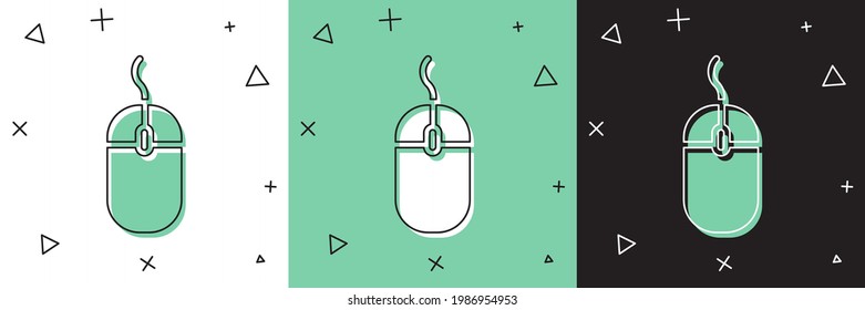 Set Computer mouse icon isolated on white and green, black background. Optical with wheel symbol.  Vector Illustration