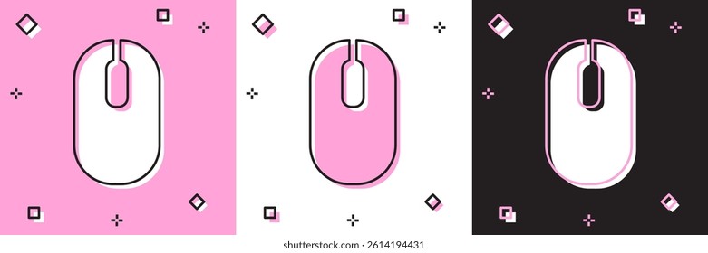 Set Computer mouse icon isolated on pink and white, black background. Optical with wheel symbol.  Vector