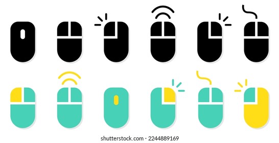 Conjunto de iconos del ratón del equipo. Haciendo clic en el mouse del equipo
