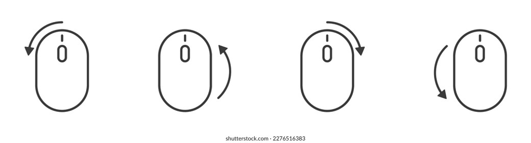 Set of computer mouse. Icons set of mouse turns in different directions. Mouse and arrow vector. A set of arrow and mouse directions.