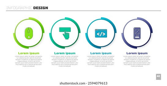 Set Computer mouse, Keyboard, Front end development and UI or UX design. Business infographic template. Vector