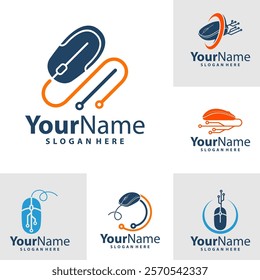 Set of Computer Mouse logo design vector illustration. Mouse logo concept template