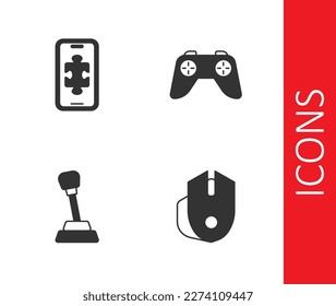 Set Computer mouse, Mobile gaming, Gear shifter and Game controller or joystick icon. Vector