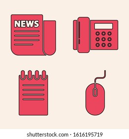 Set Computer mouse, News, Telephone and Notebook icon. Vector