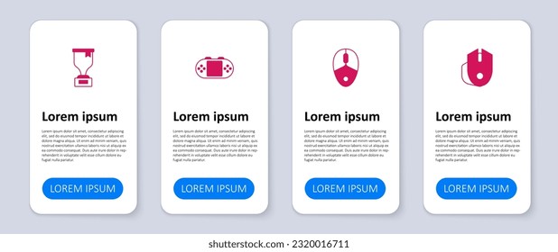 Set Computer mouse, Portable video game console and Award cup. Business infographic template. Vector