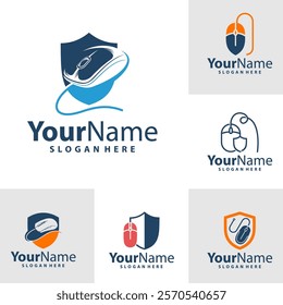 Set of Computer Mouse with shield logo design vector illustration. Mouse logo concept template