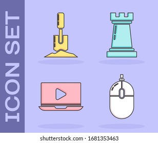Permite ajustar el ratón de ordenador, la pala en el suelo, el vídeo de reproducción en línea y el icono del símbolo del ajedrez. Vector