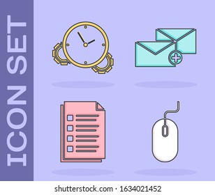 Set Computer mouse, Time Management, File document and Envelope icon. Vector