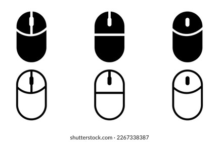 Set of computer mouse vector icons. Black pc mouse with wheel. Vector 10 Eps.