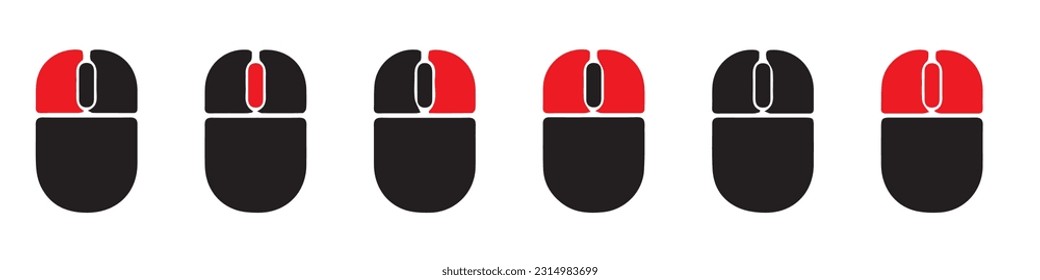 Set of computer mouse vector icons. Black pc mouse with wheel. Vector 10 Eps.